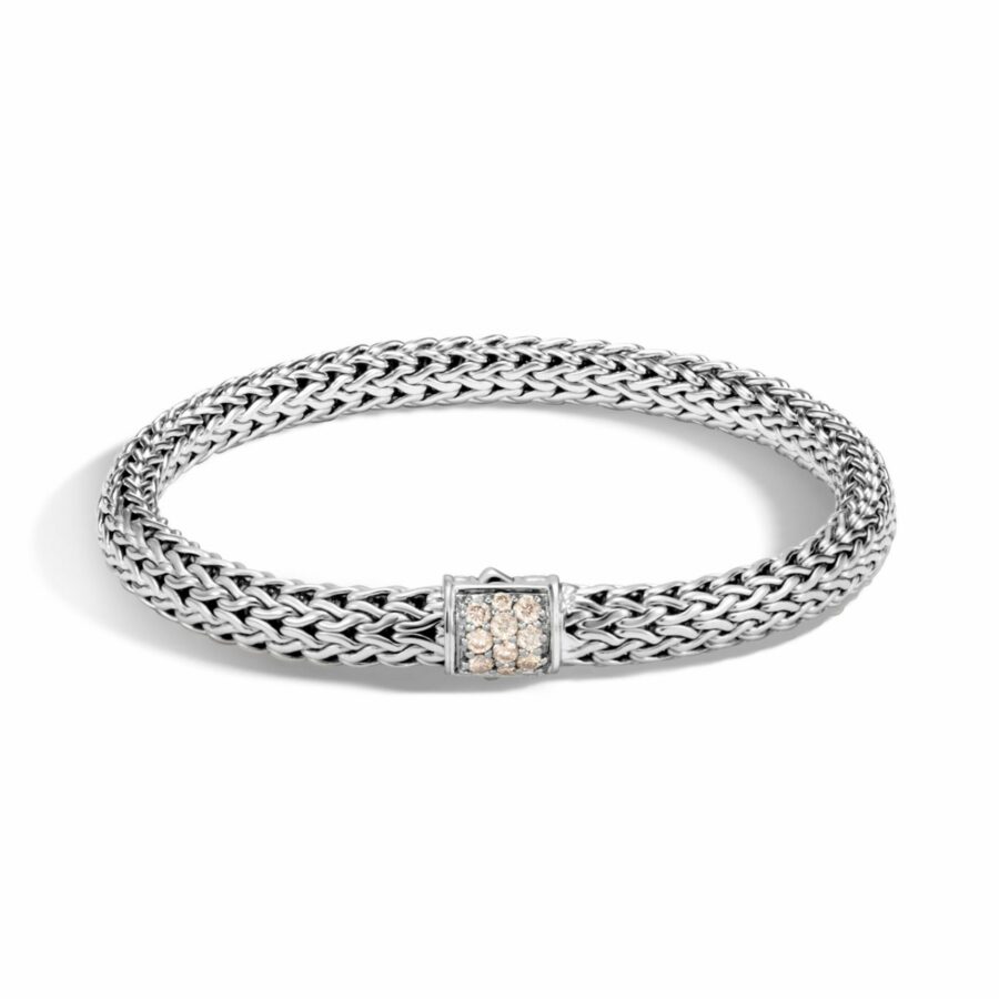John Hardy Classic Chain Bracelet – Silver 6.5MM with Champagne Diamond – Medium