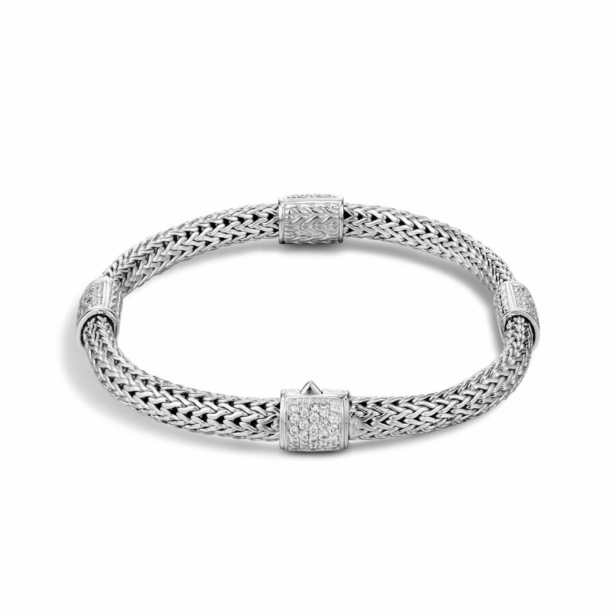 John Hardy Classic Chain Bracelet – Silver 5MM with White Diamonds – Medium
