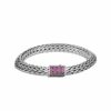 John Hardy Tiga Classic Chain Bracelet - Silver 8MM with Black Sapphire, Black Spinel & Pink Sapphire - Medium