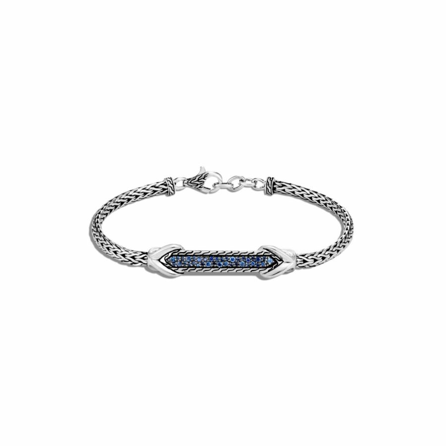 John Hardy Asli Classic Chain Link Bracelet – Silver ID with Blue Sapphire – Medium