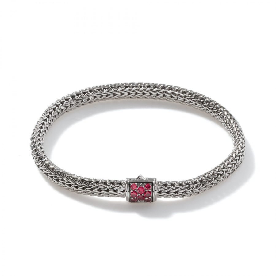 John Hardy Classic Chain 5MM Bracelet in Silver with Red Sapphire – Medium