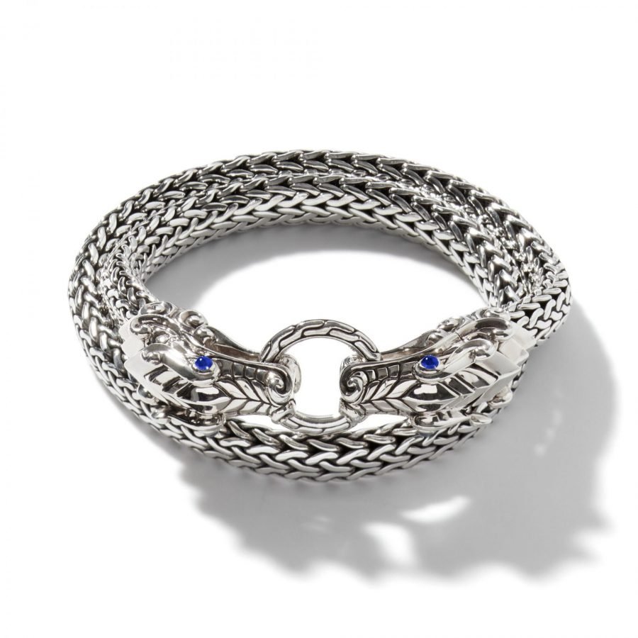 John Hardy Legends Naga Bracelet – Double Wrap in Silver 7.5MM with Blue Sapphire – Medium
