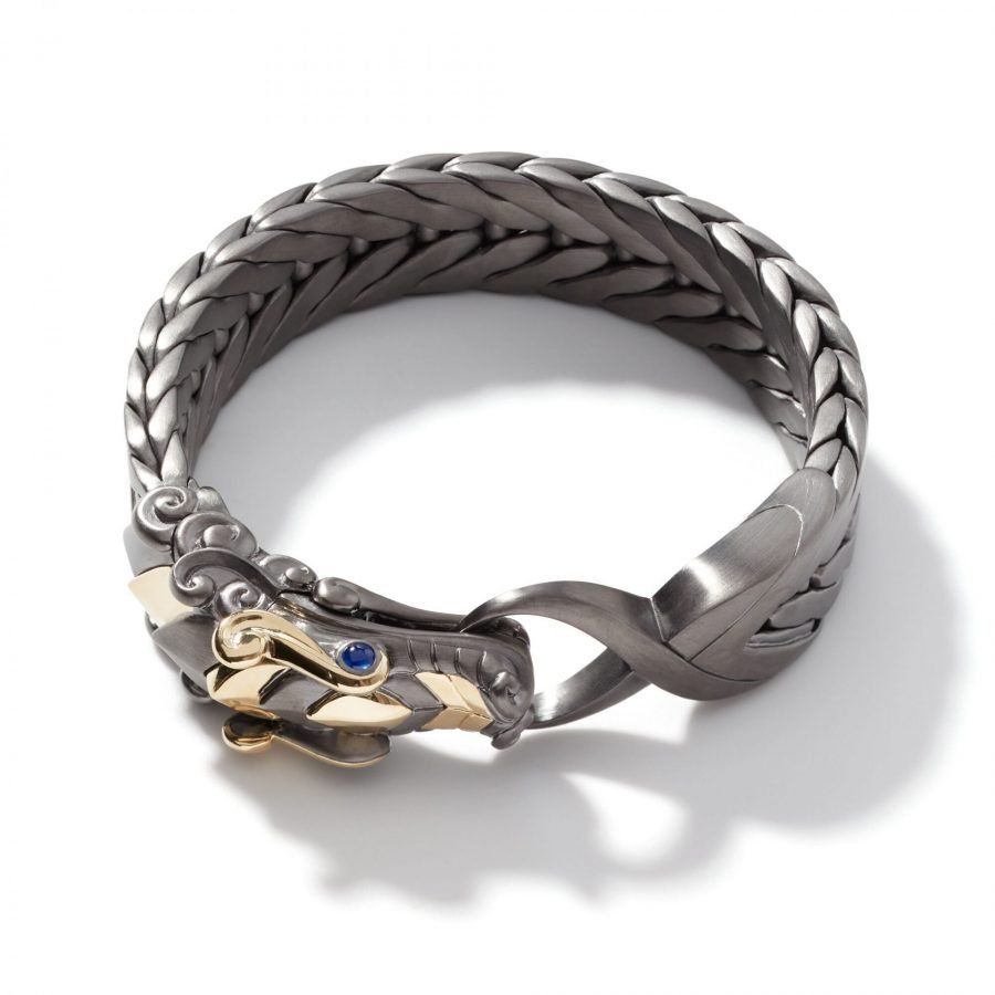 John Hardy Legends Naga 16MM Station Bracelet in Blackened Silver & 18K Gold with Blue Sapphire