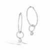 John Hardy Palu and Dot Earring - Hoop Drop in Hammered Silver 35MM - Large