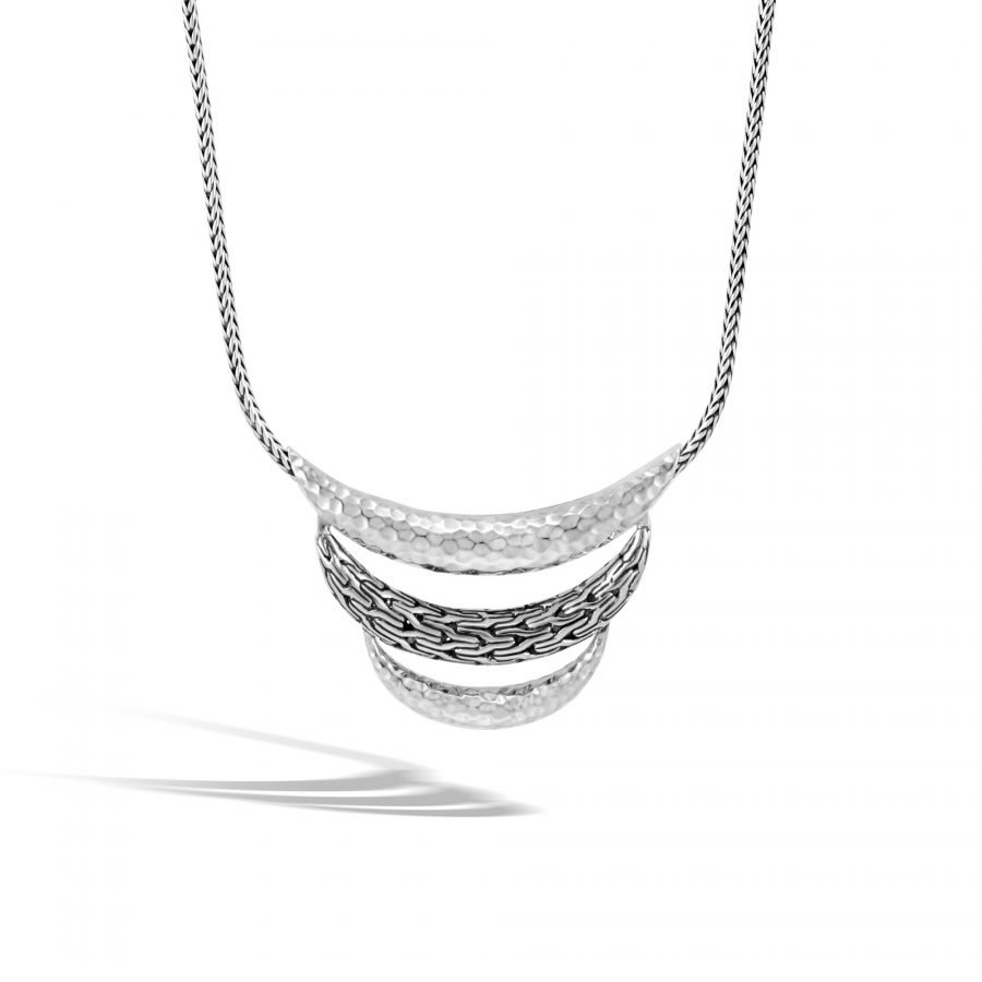 John Hardy Classic Chain Bib Necklace in Hammered Silver