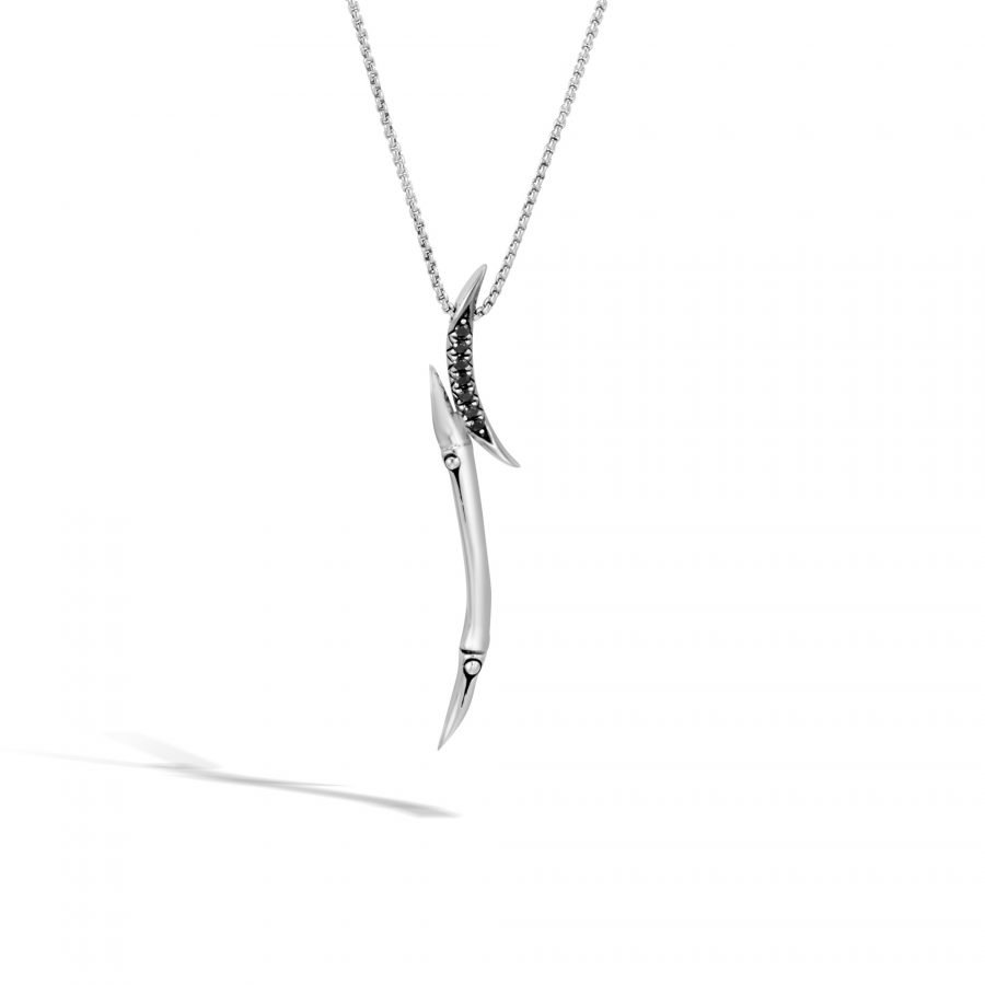 John Hardy Bamboo Pendant Necklace in Silver with Black Spinel 18″ to 20″