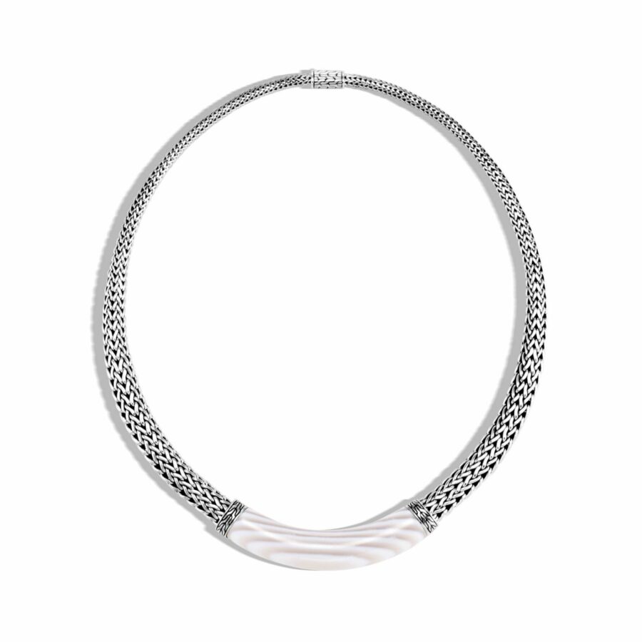 John Hardy Classic Chain Necklace – Graduated in Silver with White Agate 11MM