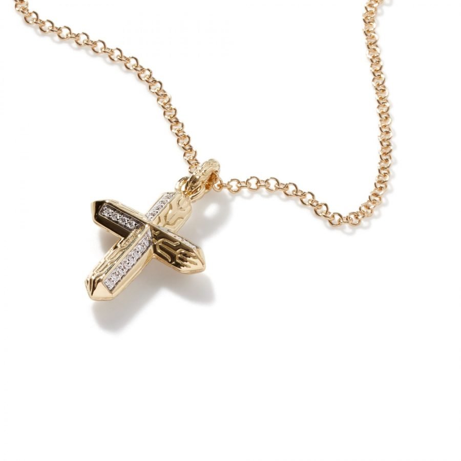 John Hardy Classic Chain Cross Pendant Necklace in 18K Gold with White Diamonds