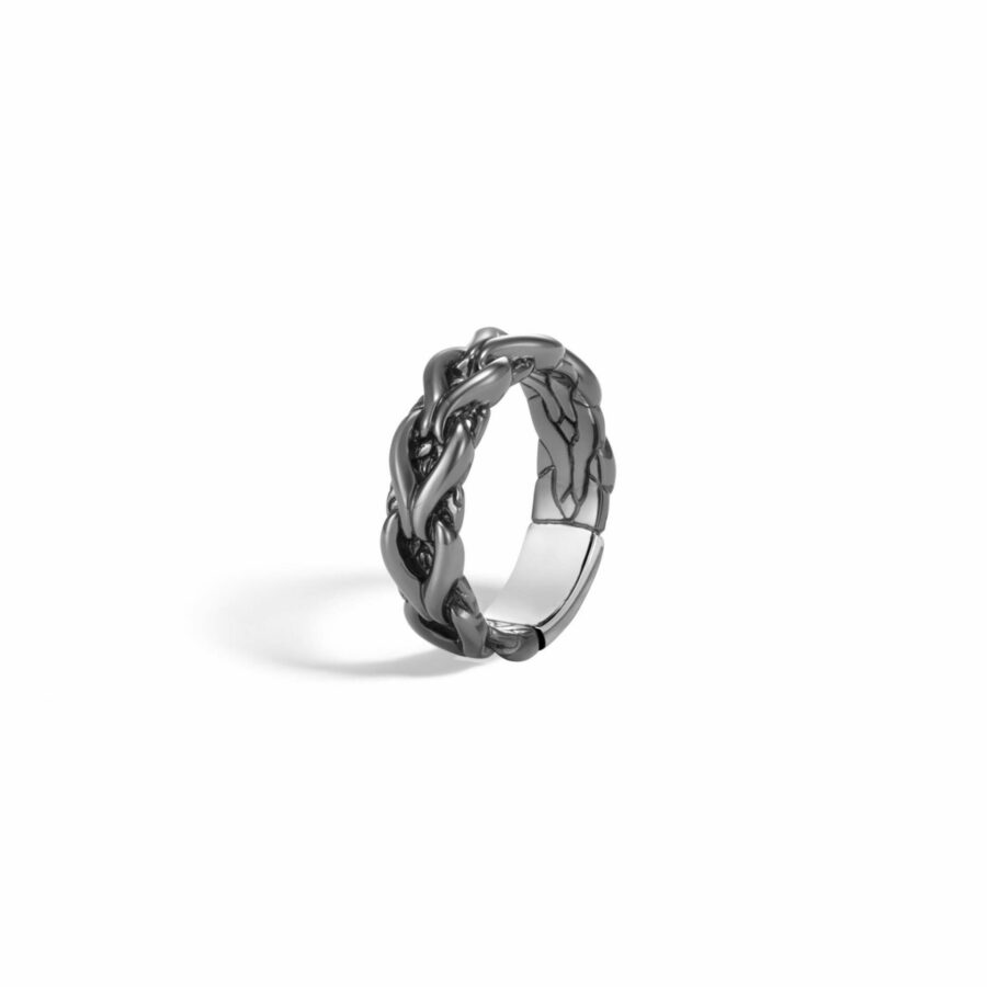 John Hardy Asli Classic Chain Link Ring – Band in Blackened Silver 6MM width – Size 8