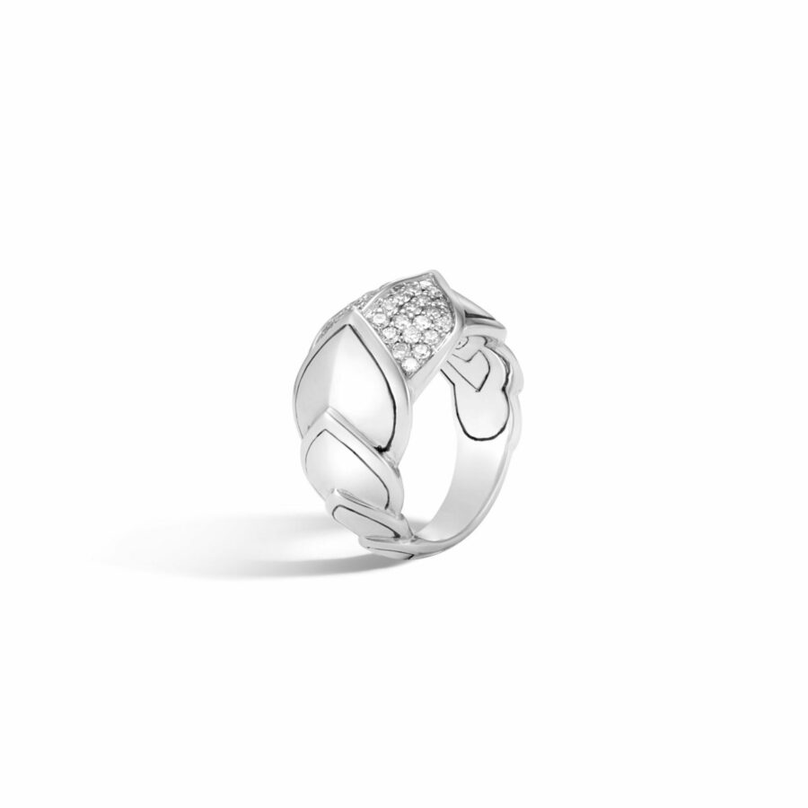 John Hardy Legends Naga Ring – Silver with White Diamonds 15MM width – Size 7