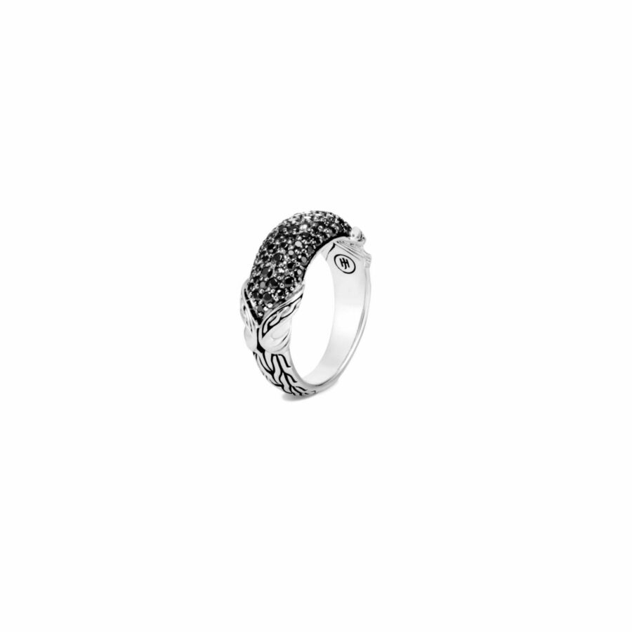 John Hardy Asli Classic Chain Link Ring – Dome in Silver with Black Spinel – Size 7