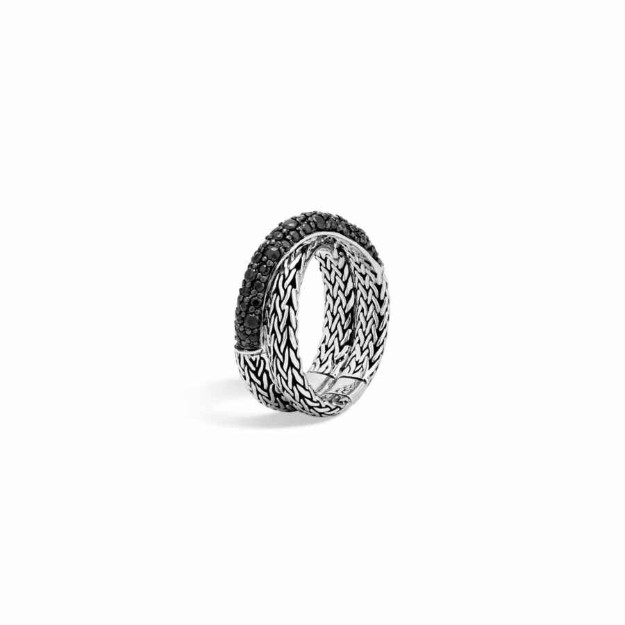 John Hardy Classic Chain Ring – Overlap in Silver with Black Sapphire – Size 7