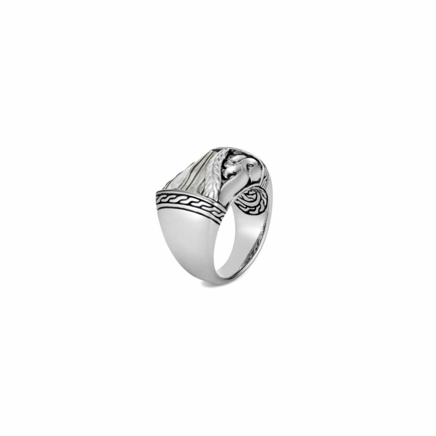 John Hardy Classic Chain Ring – Keris Dagger Signet in Silver Damascus – Size 10