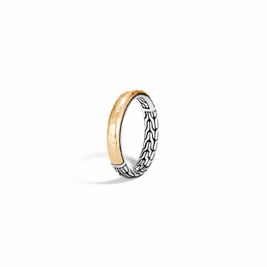 John Hardy Classic Chain Ring – Band in Silver and Hammered 18K Gold 3.5MM – Size 8