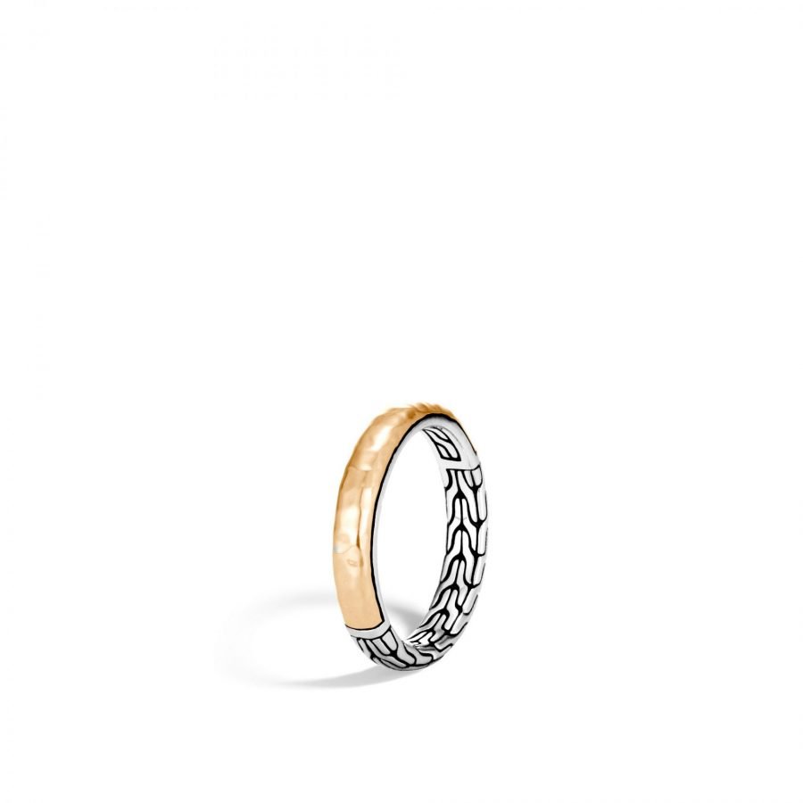 John Hardy Classic Chain 3.5MM Band Ring in Silver and Hammered 18K Gold – Size 8