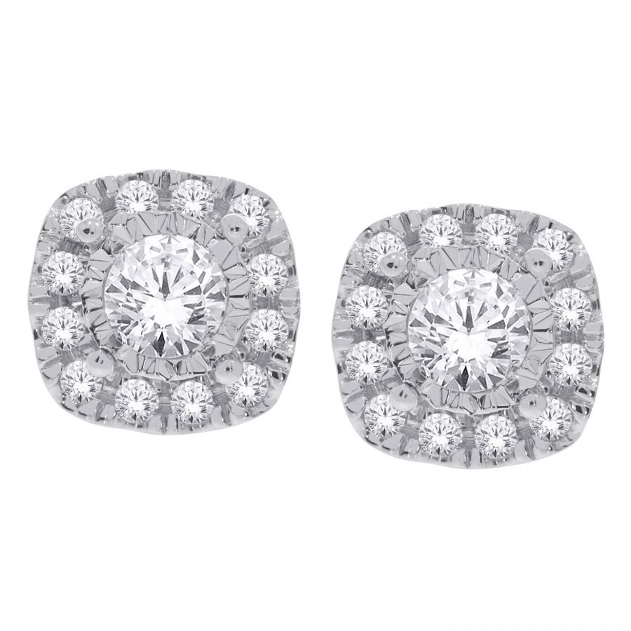 Earrings – Halo Square 1.00 ctw diamonds in 14K White Gold