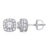 Earrings - Halo Square 1.00 ctw diamonds in 14K White Gold