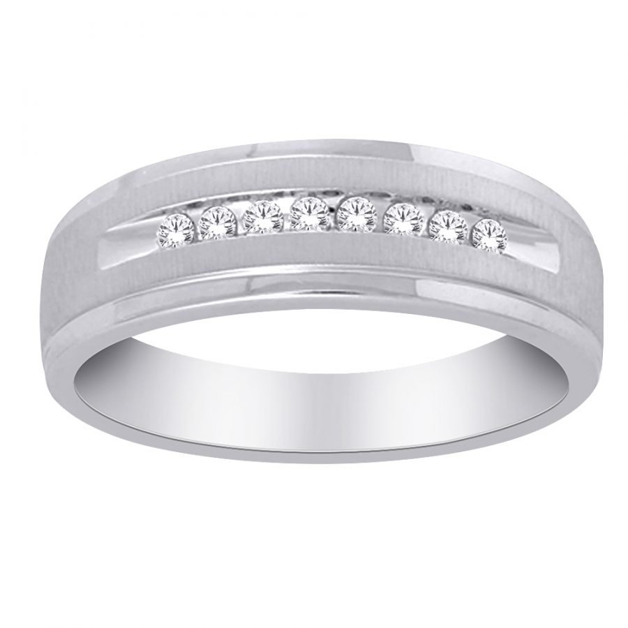 Ring – Bridal Mens Wedding Band 0.10 ctw diamonds in 14k white gold
