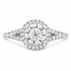 Ring Engagement - Transcend Premier Halo Split Shank 0.93 ctw Hearts On Fire Diamonds in 18K White Gold