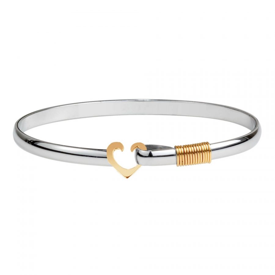 Hook Jewelry • Titanium Heart Hook Bracelet • 4mm width • Silver Color with Gold Color Wrap • 7.5″ wrist size