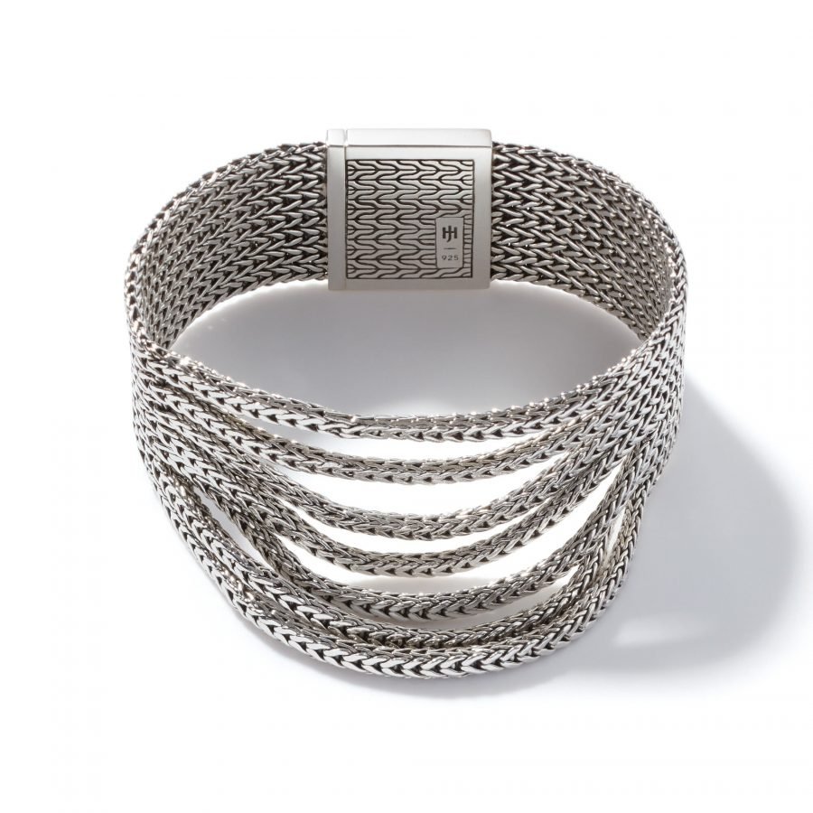John Hardy Classic Chain Multi-Row Bracelet with Reticulated Pusher Clasp in Silver – Medium