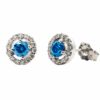 Earring Solitaire Round Halo - Blue Diamonds 0.48 ctw, White Diamonds 0.20 ctw