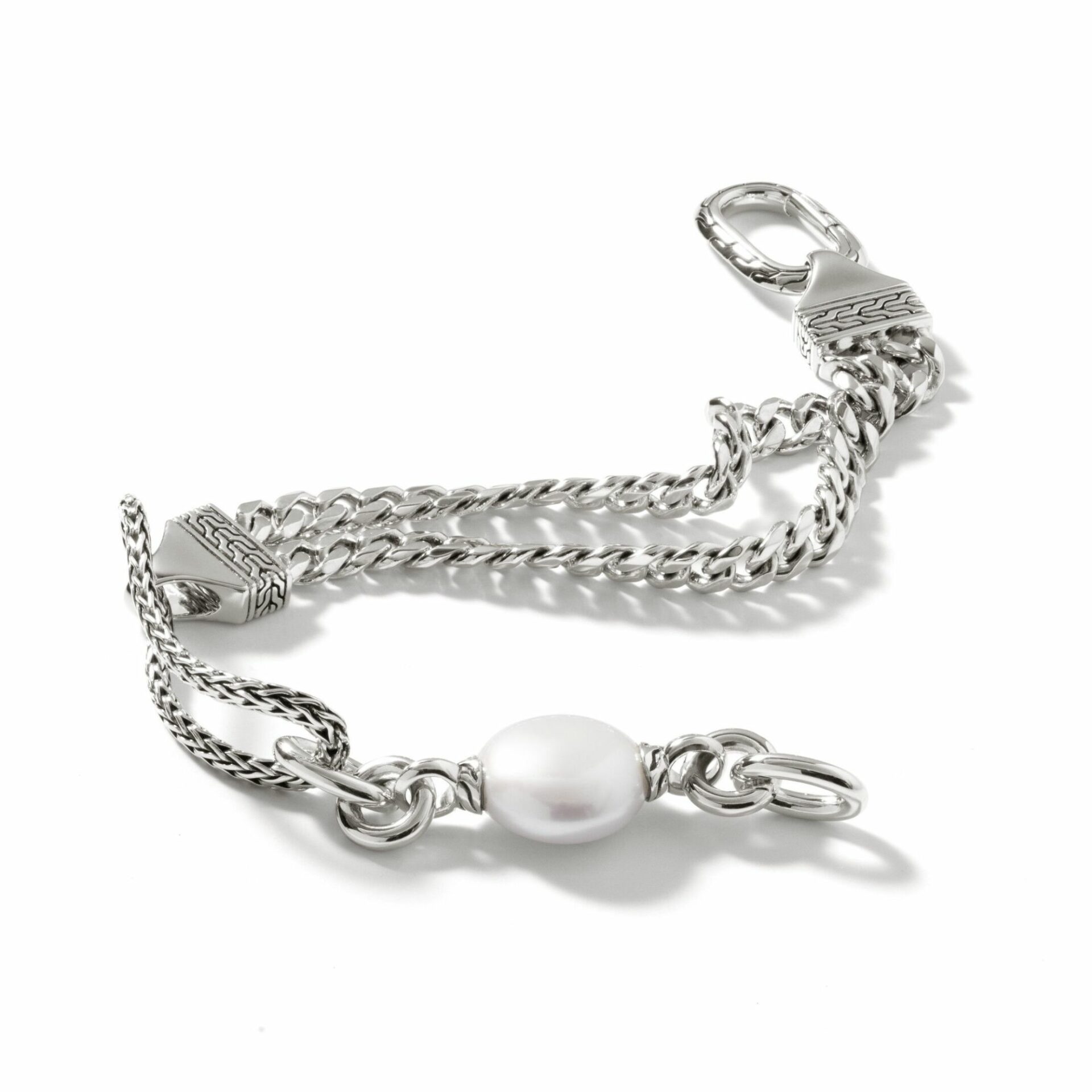 John Hardy Classic Chain Bracelet - Curb Link in Silver 10.5MM with Pearl - Medium 1 John Hardy BU900802XUM
