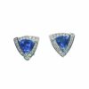 Earrings - Trillion 3.24 ctw Tanzanite and 0.8 ctw Diamonds in 18K White Gold