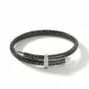 John Hardy Spear Flex Cuff - Dark Silver 5.5MM with White Diamonds Pave - Large to Extra Large