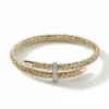 John Hardy Spear Pave Flex Cuff - 14K Gold 5.5MM with White Diamonds - Medium to Large