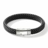 John Hardy Classic Chain Bracelet – Silver with Black Rubber 10MM - Large