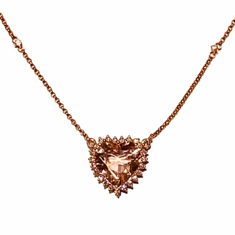 Necklace – Heart 3.21 ctw Morganite and 0.29 ctw Diamonds in 14K Rose Gold - Sold 1