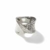 John Hardy Palu Ring – Carved Chain in Hammered Silver 8MM x 16MM with White Diamonds - Size 7