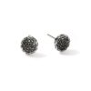 John Hardy Essential Earring – Stud in Silver 7MM with Black Sapphire Pavé