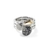 John Hardy Pebble Stacking Ring – Silver and 14k Gold 7MM x 16MM with White and Black Diamonds - Size 7