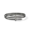 John Hardy Spear Flex Cuff - Double Wrap in Dark Silver 4MM with White Diamonds Pave - Medium