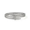 John Hardy Spear Flex Cuff - Double Wrap in Silver 4MM with White Diamonds Pave - Medium