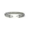 John Hardy Spear 50 Flex Cuff - Silver 8.9MM with Black Diamonds Pave Accents - Large