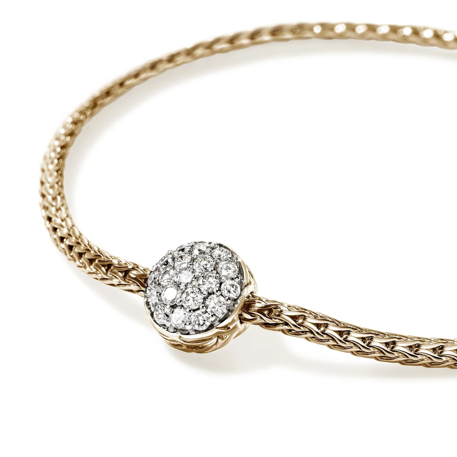 John Hardy Essential Bracelet – 14K Gold 1.8MM with White Diamonds – Medium 1 John Hardy BUGGX987612DI