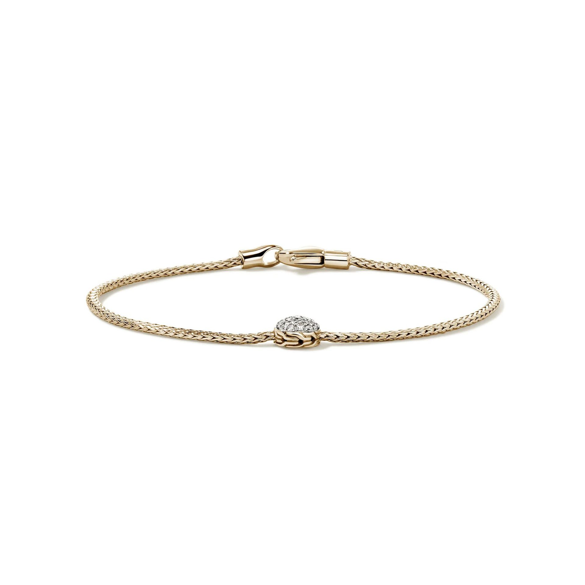 John Hardy Essential Bracelet – 14K Gold 1.8MM with White Diamonds – Medium 3 John Hardy BUGGX987612DI