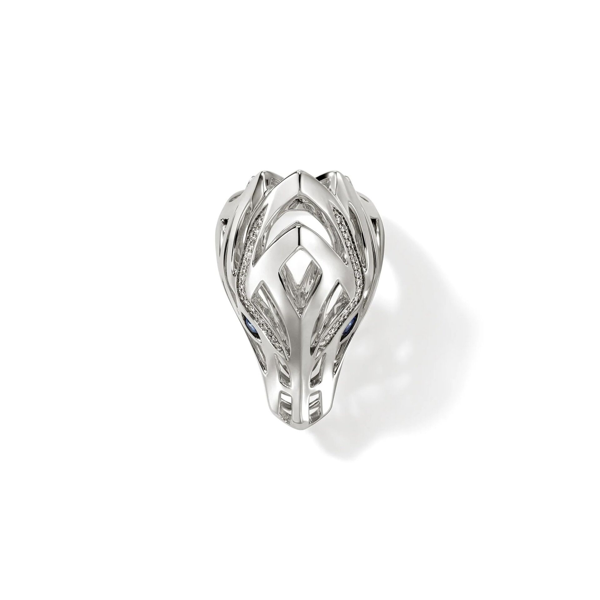 John Hardy Naga Ring - Silver 4.3MM x 36MM with White Diamond and Blue Sapphire - Size 7 5 John Hardy Naga Ring - Silver 4.3MM x 36MM with White Diamond and Blue Sapphire - Size 7 - Image 5