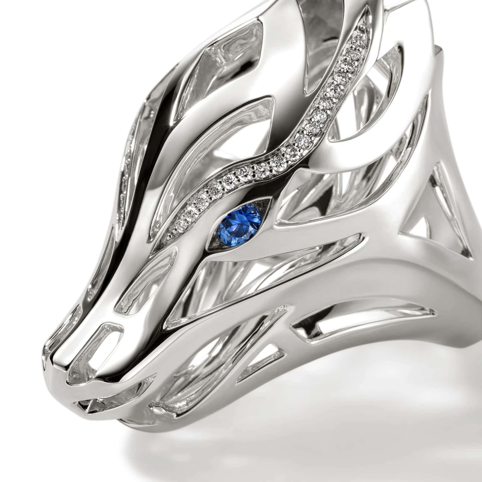 John Hardy Naga Ring - Silver 4.3MM x 36MM with White Diamond and Blue Sapphire - Size 7 6 John Hardy Naga Ring - Silver 4.3MM x 36MM with White Diamond and Blue Sapphire - Size 7 - Image 6