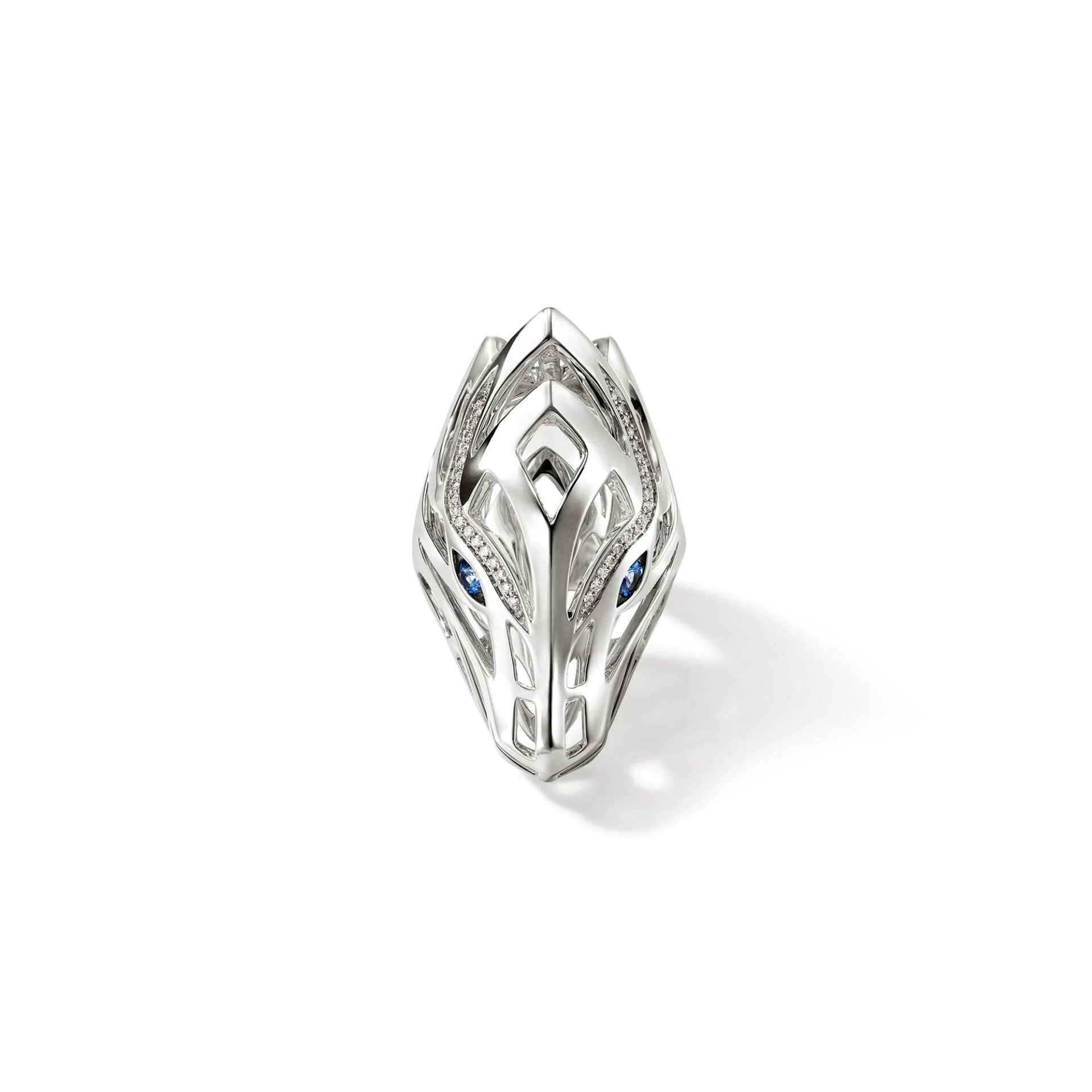 John Hardy Naga Ring - Silver 4.3MM x 36MM with White Diamond and Blue Sapphire - Size 7 4 John Hardy Naga Ring - Silver 4.3MM x 36MM with White Diamond and Blue Sapphire - Size 7 - Image 4