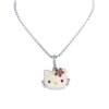 Pendant Necklace - Hello Kitty in 18K White Gold and Silver with 0.03 ctw of Diamonds and Pink Sapphire