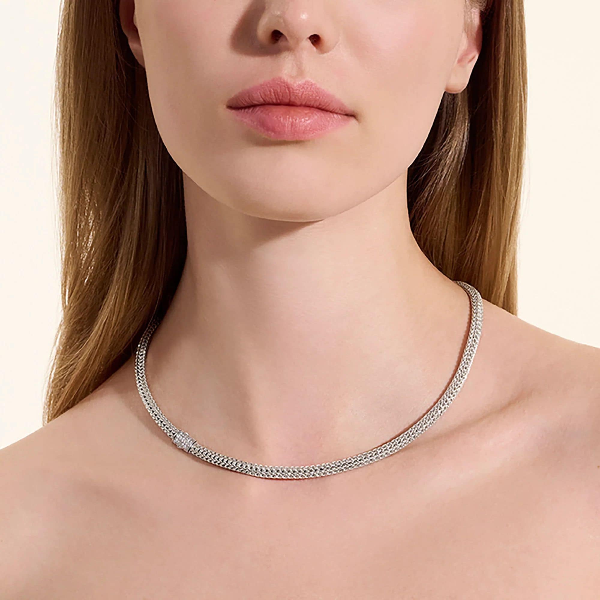 John Hardy Icon Necklace - Silver 5MM with White Diamonds - 18" 2 John Hardy Icon Necklace - Silver 5MM with White Diamonds - 18" - Image 2