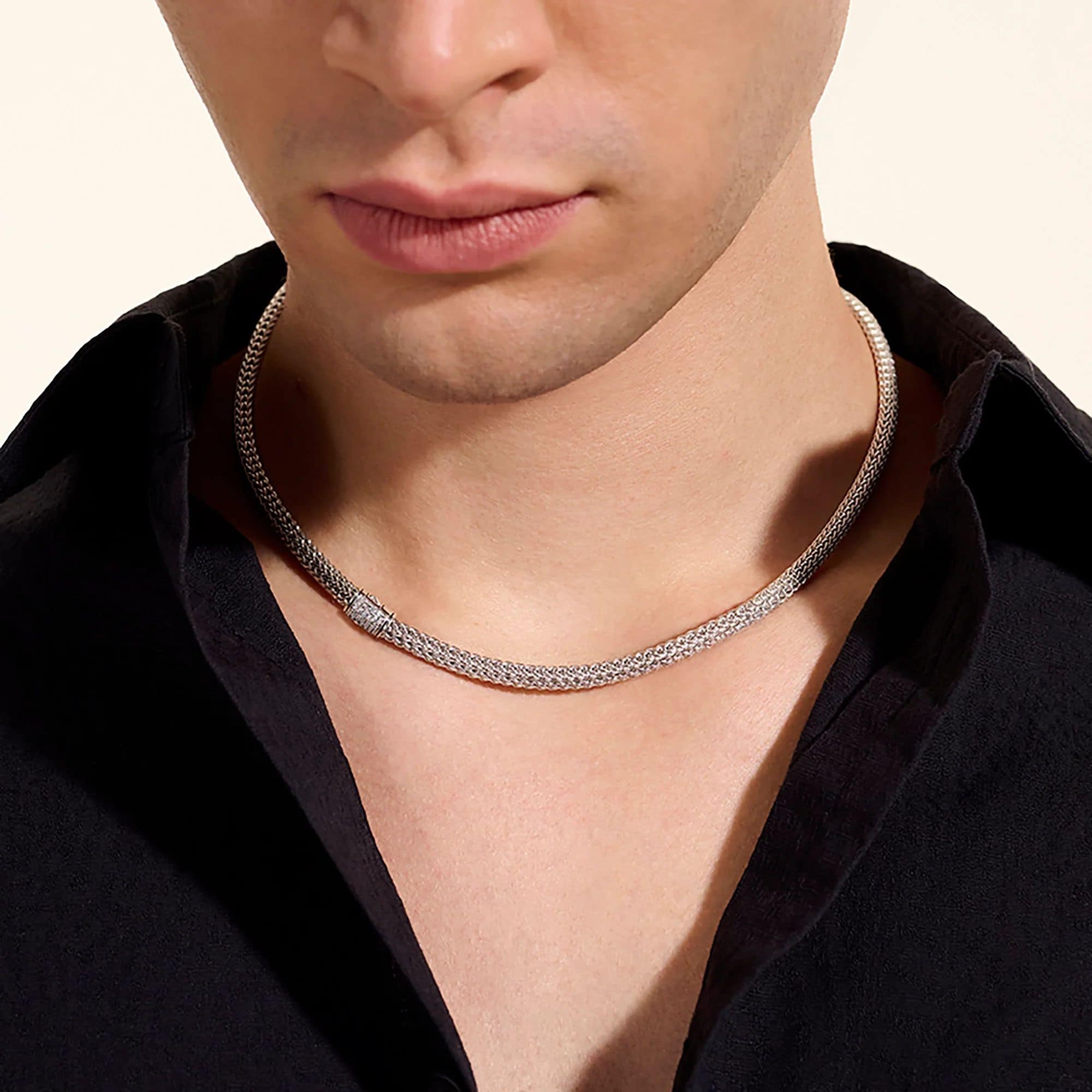 John Hardy Icon Necklace - Silver 5MM with White Diamonds - 18" 3 John Hardy Icon Necklace - Silver 5MM with White Diamonds - 18" - Image 3