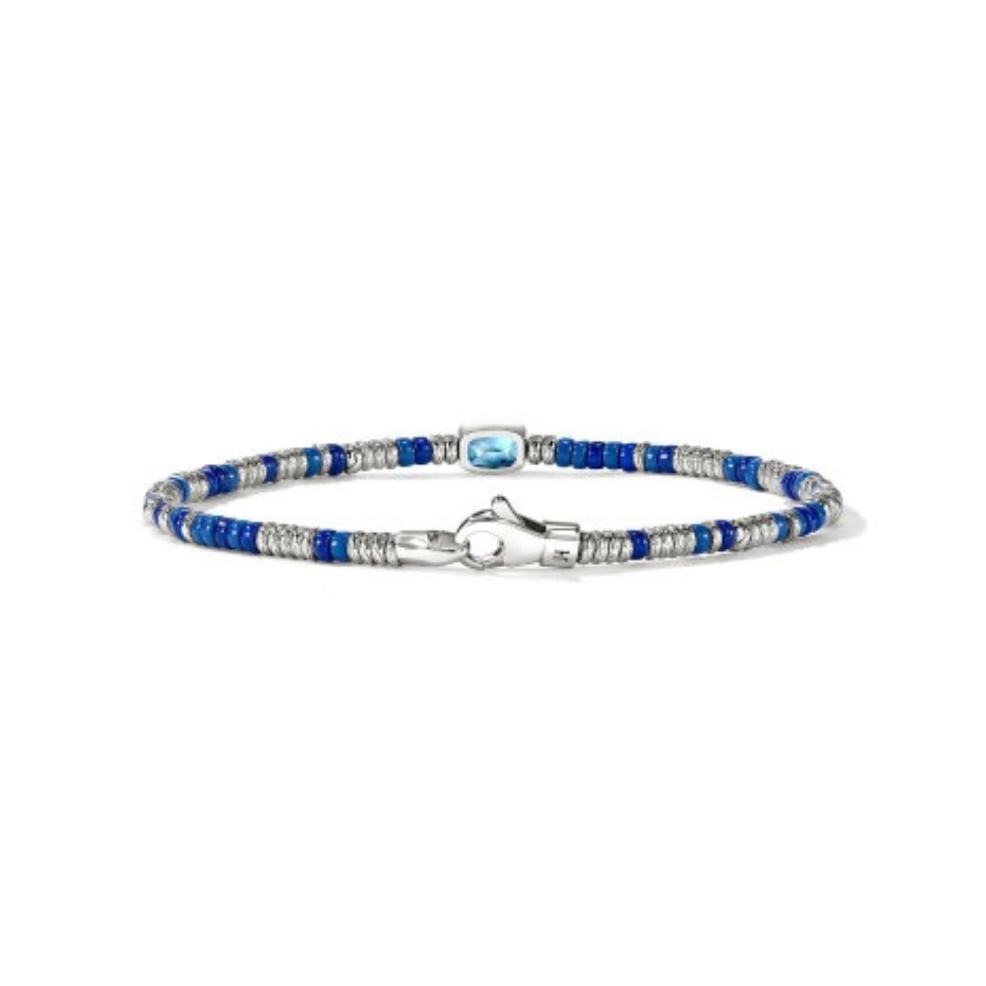 John Hardy Heishi Gem Bracelet - Silver 2.5MM with Swiss Blue Topaz and Blue Enamel Beads - Medium 4 John Hardy Heishi Gem Bracelet - Silver 2.5MM with Swiss Blue Topaz and Blue Enamel Beads - Medium - Image 4