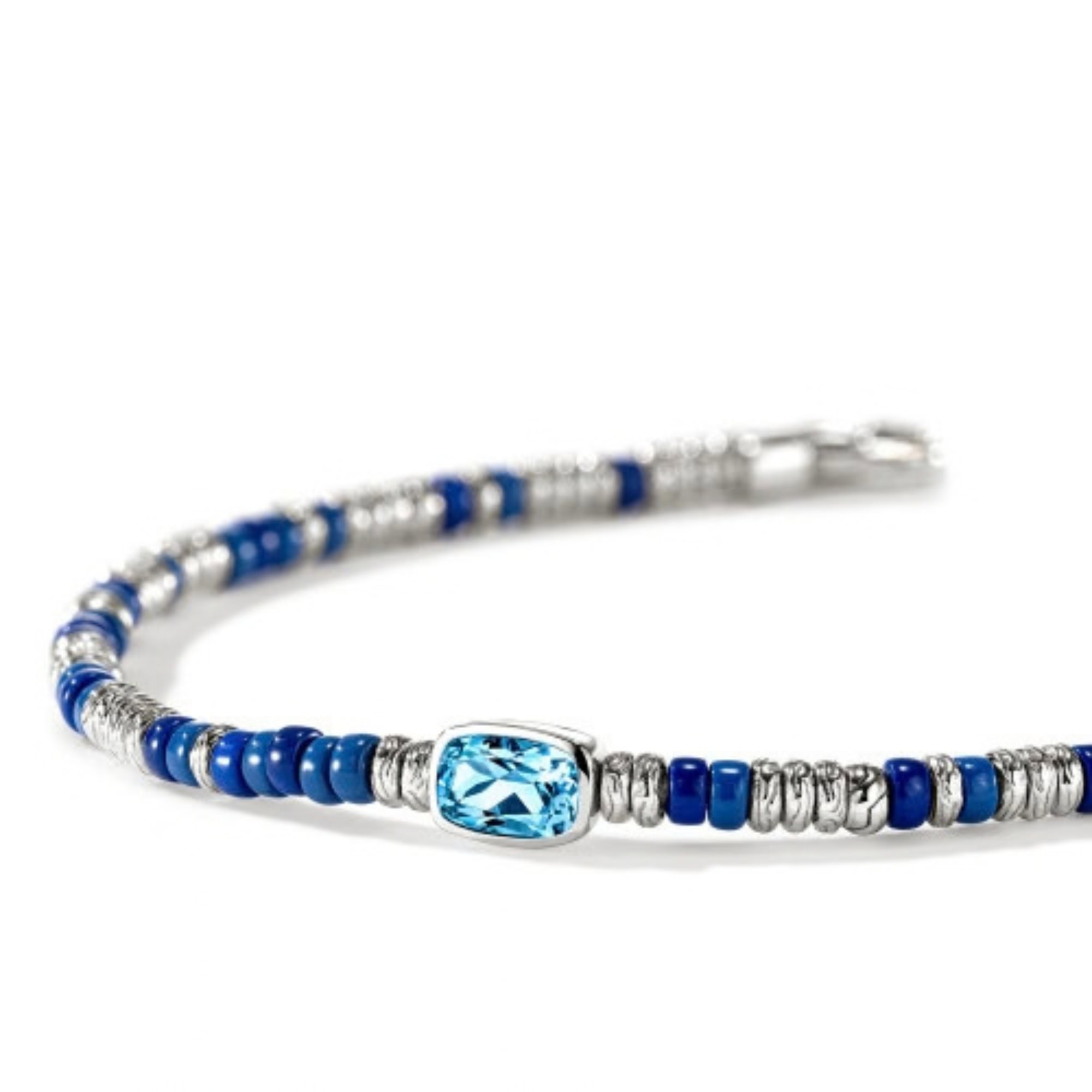 John Hardy Heishi Gem Bracelet - Silver 2.5MM with Swiss Blue Topaz and Blue Enamel Beads - Medium 3 John Hardy Heishi Gem Bracelet - Silver 2.5MM with Swiss Blue Topaz and Blue Enamel Beads - Medium - Image 3