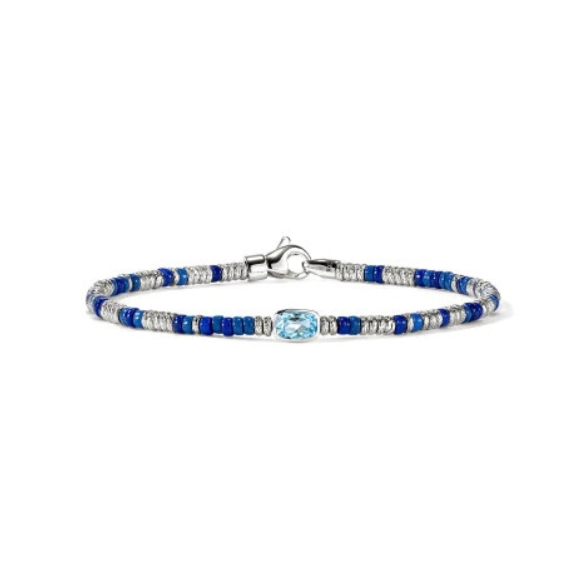 John Hardy Heishi Gem Bracelet - Silver 2.5MM with Swiss Blue Topaz and Blue Enamel Beads - Medium 1 John Hardy BUS290171BUSBT