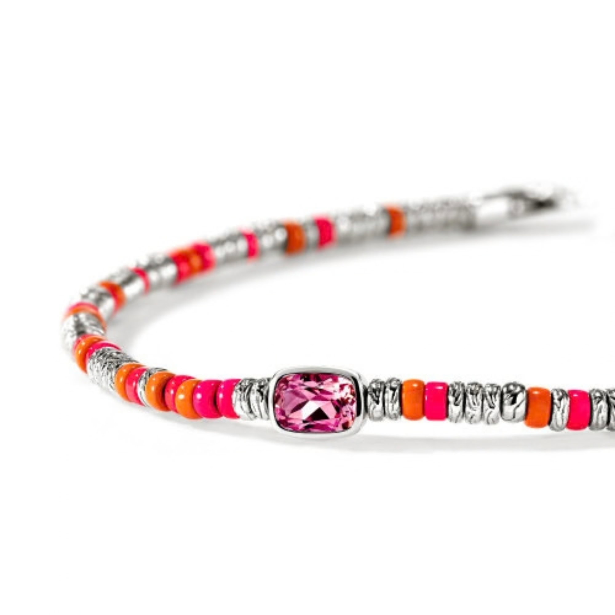 John Hardy Heishi Gem Bracelet - Silver 2.5MM with Rhodolite and Neon Pink and Orange Enamel Beads - Medium 3 John Hardy Heishi Gem Bracelet - Silver 2.5MM with Rhodolite and Neon Pink and Orange Enamel Beads - Medium - Image 3